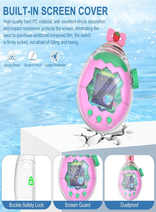 SGHLDE for Tamagotchi Paradise Clear Case, Transparent Hard FILP All-Around Protective Cover with Screen Protector for Tamagotchi Paradise Accessories with Neck Lanyard, Cute Strawberry Bow - Image 4