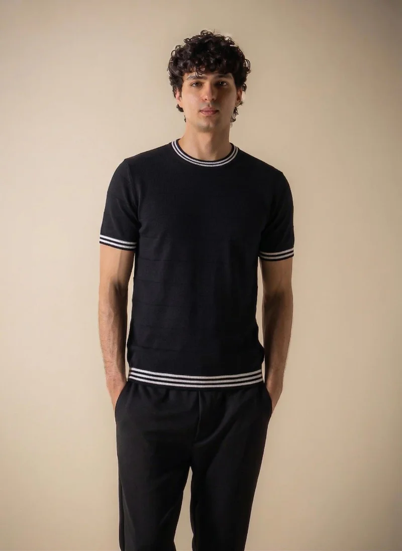 SHAPES CONTRAST RIB KNIT SLIM T-SHIRT