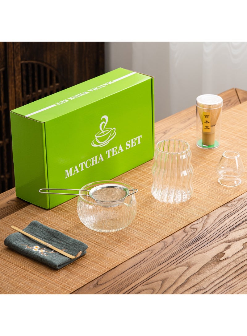 7 Pieces Japanese Matcha Tea Set Matcha Blender Set  Glass Bowl Safe Bamboo Whisk Teaspoon Tea Set Handmade Indoor Beverage Shop DIY Tea-making Tools The Perfect Ceremony Start Up Set Accessories  for Tea Lovers - Image 2