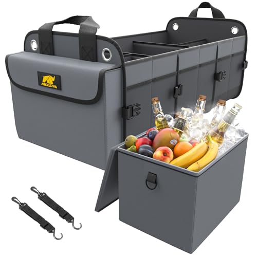 MIKKUPPA Car Trunk Organizer with Cooler Bag - 5 Compartments 1680D Oxford Car Organizer, Portable Suv Trunk Storage with 2 Adjustable Straps for Auto, Truck, Suv (Gray) - Image 1