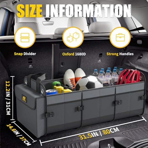 MIKKUPPA Car Trunk Organizer with Cooler Bag - 5 Compartments 1680D Oxford Car Organizer, Portable Suv Trunk Storage with 2 Adjustable Straps for Auto, Truck, Suv (Gray) - Image 2