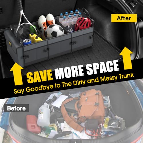 MIKKUPPA Car Trunk Organizer with Cooler Bag - 5 Compartments 1680D Oxford Car Organizer, Portable Suv Trunk Storage with 2 Adjustable Straps for Auto, Truck, Suv (Gray) - Image 4