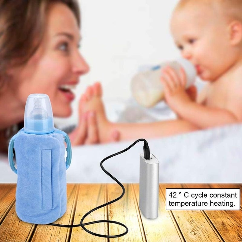 Luckam Bottle Warmer, USB Portable Travel Mug Milk Heater Bottle Heater Feeding Bottle Infant Storage Bag, Sandwich Type Structure Heat Insulation Safe Design (Blue) - Image 4