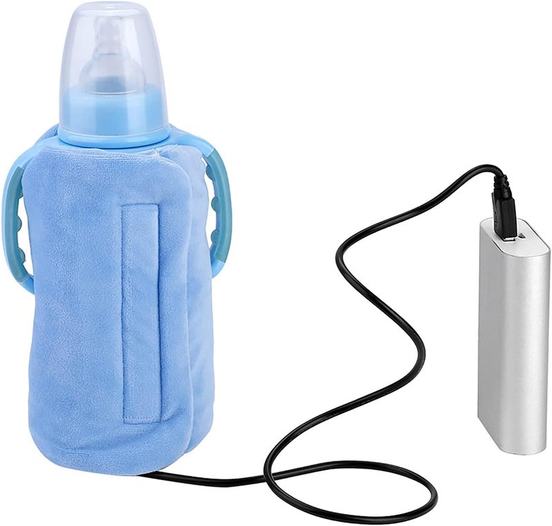 Luckam Bottle Warmer, USB Portable Travel Mug Milk Heater Bottle Heater Feeding Bottle Infant Storage Bag, Sandwich Type Structure Heat Insulation Safe Design (Blue) - Image 1