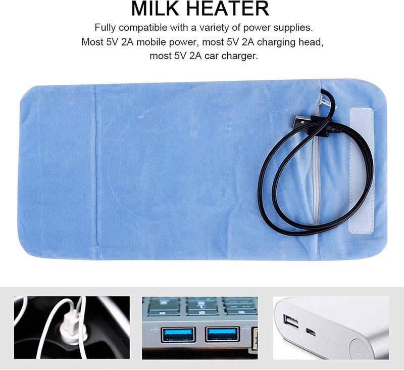 Luckam Bottle Warmer, USB Portable Travel Mug Milk Heater Bottle Heater Feeding Bottle Infant Storage Bag, Sandwich Type Structure Heat Insulation Safe Design (Blue) - Image 5