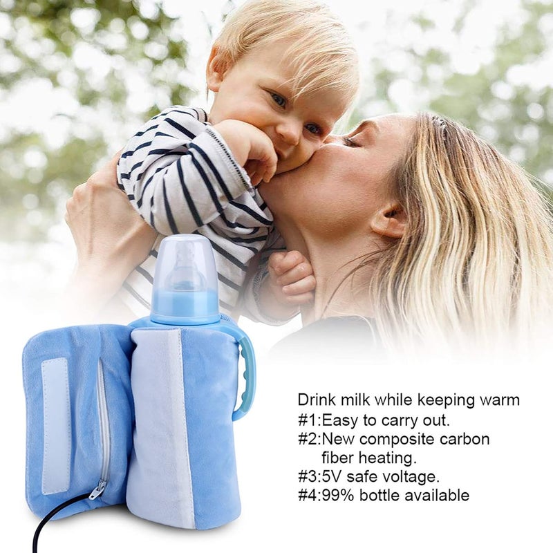 Luckam Bottle Warmer, USB Portable Travel Mug Milk Heater Bottle Heater Feeding Bottle Infant Storage Bag, Sandwich Type Structure Heat Insulation Safe Design (Blue) - Image 3