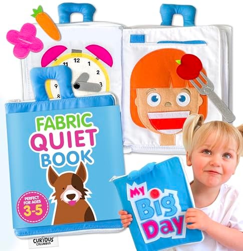 Curious Columbus Quiet Book  Large Fabric Activity Book Montessori Learning Toy 10 Engaging Pages for Quiet Play Perfect for at Home Learning Airplane Activities and Road Trips - Image 1