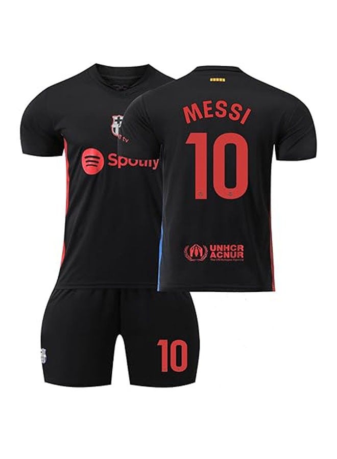عام قميص كرة القدم الاحتياطي لفريق برشلونة لموسم 2024-25، يحمل اسم ميسي ورقم 10، مجموعة هدايا تشمل القميص والشورت بمقاسات للأطفال والكبار، هدية رائعة للأصدقاء والمعجبين. - Image 1