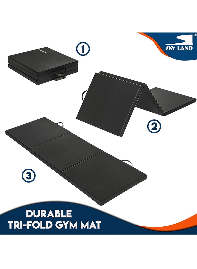 سكاي لاند حصيرة تمرين ثلاثية الطي | حصيرة جمباز سميكة | حصيرة تمرين محمولة لليوجا وفنون القتال المختلطة واللياقة البدنية | وسادة عالية الكثافة مقاومة للتعرق ودائمة | EM-9348-B – أسود - Image 5