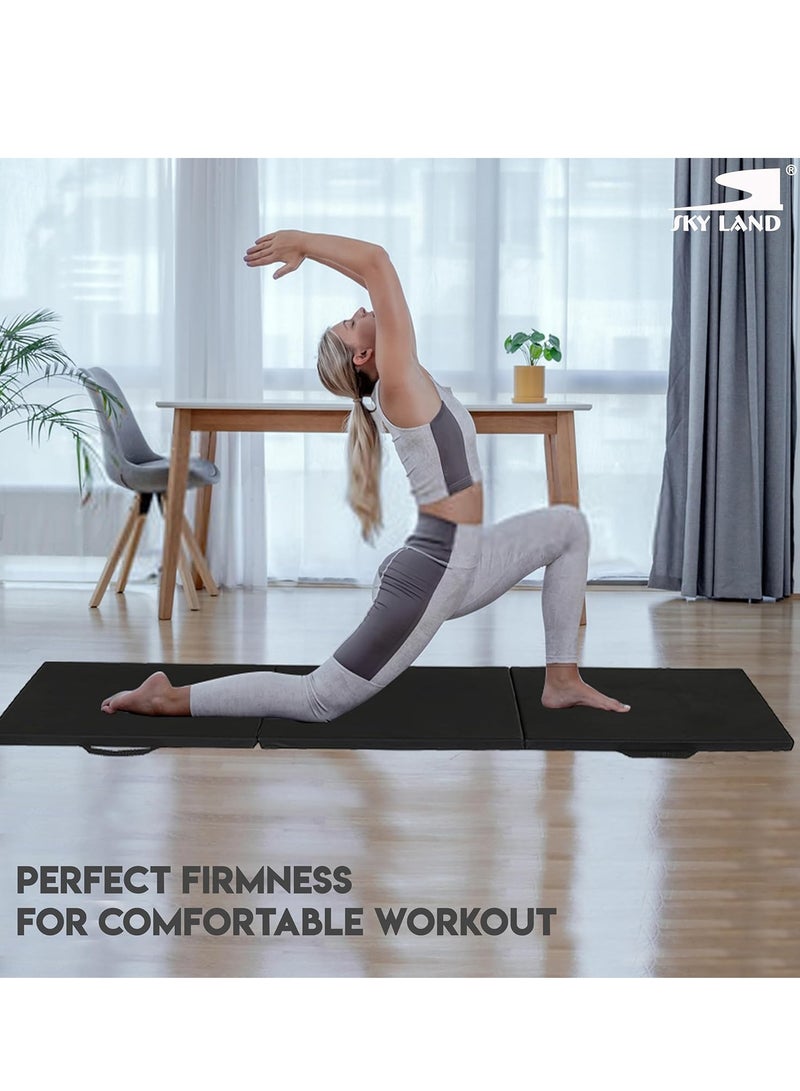 سكاي لاند حصيرة تمرين ثلاثية الطي | حصيرة جمباز سميكة | حصيرة تمرين محمولة لليوجا وفنون القتال المختلطة واللياقة البدنية | وسادة عالية الكثافة مقاومة للتعرق ودائمة | EM-9348-B – أسود - Image 2