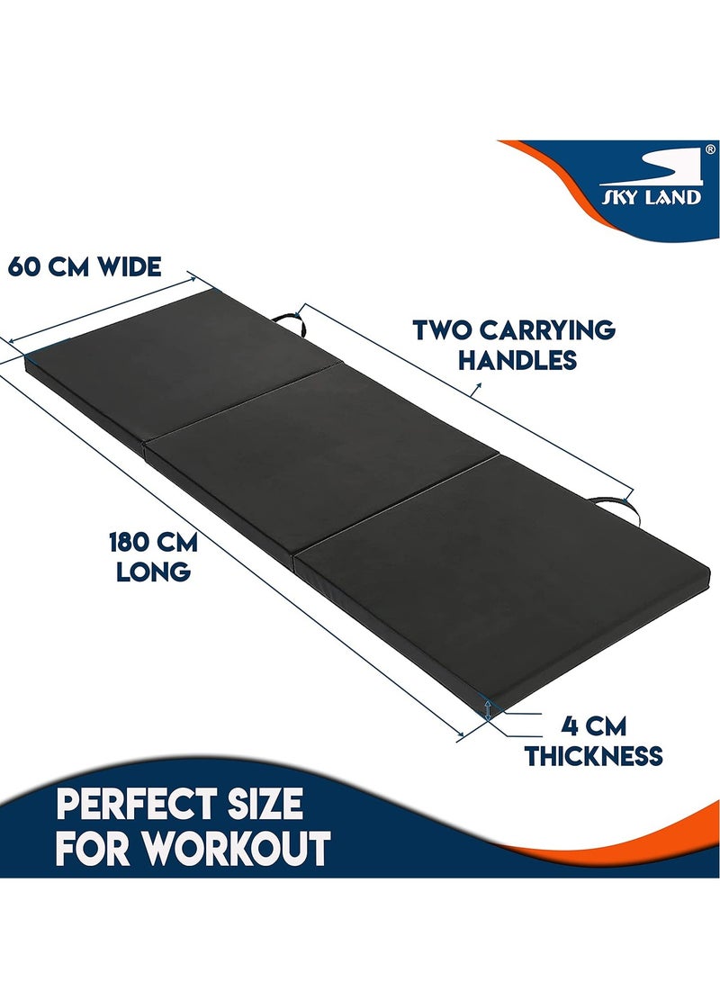 سكاي لاند حصيرة تمرين ثلاثية الطي | حصيرة جمباز سميكة | حصيرة تمرين محمولة لليوجا وفنون القتال المختلطة واللياقة البدنية | وسادة عالية الكثافة مقاومة للتعرق ودائمة | EM-9348-B – أسود - Image 4