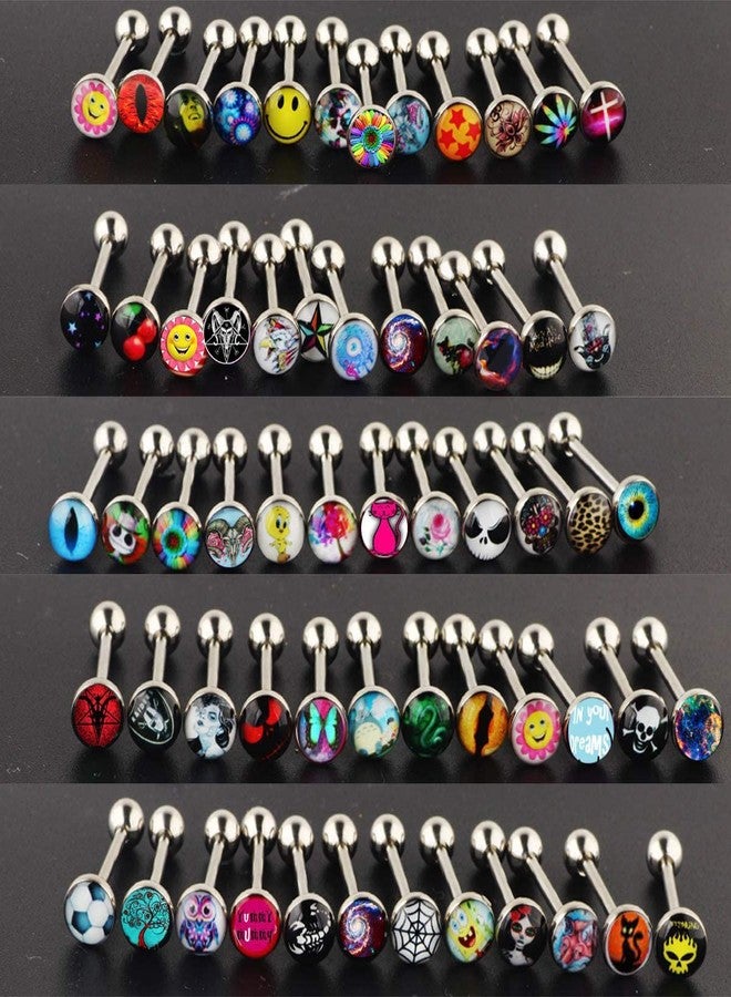 Suotarn Stainless Steel Fancy Words Tongue Ring Logo Barbell Bars 14 Gauge Tongue Piercing Lot 5/8"… - Image 4