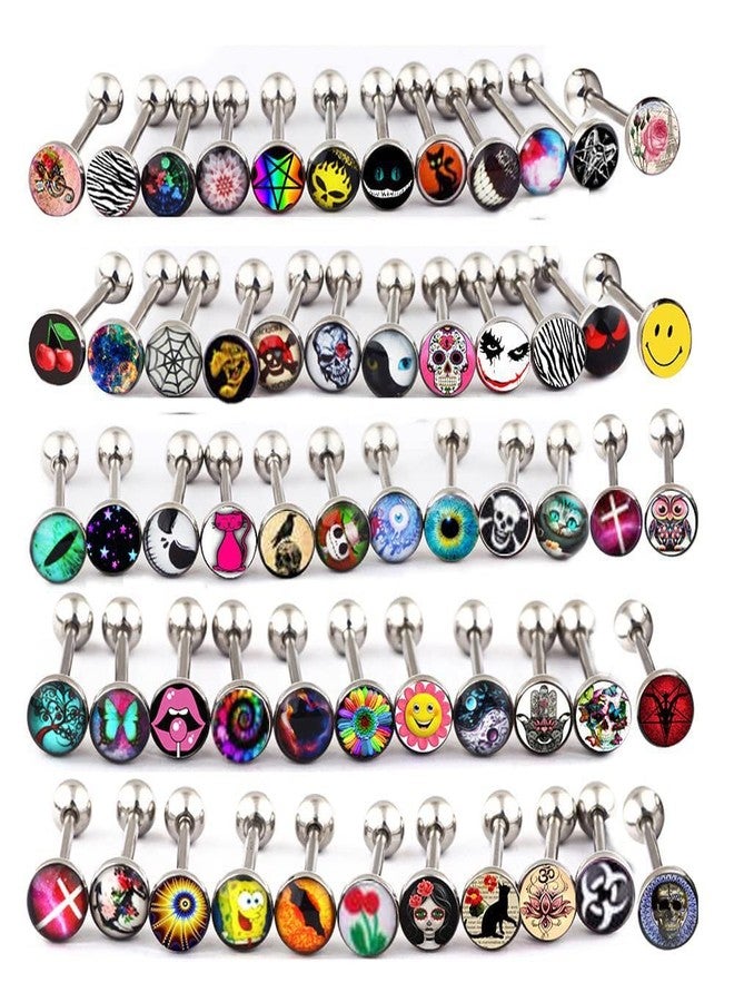 Suotarn Stainless Steel Fancy Words Tongue Ring Logo Barbell Bars 14 Gauge Tongue Piercing Lot 5/8"… - Image 5