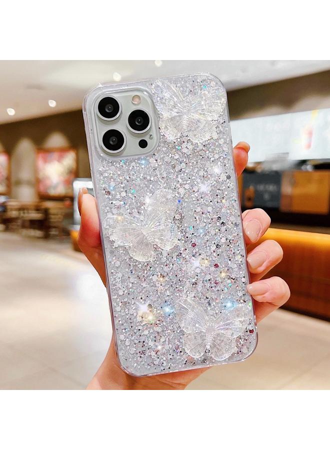 اس-توب جراب لهاتف iPhone 13 Pro مصنوع من مادة TPU الإيبوكسي المرصعة بالترتر والكريستال والفراشات - Image 2