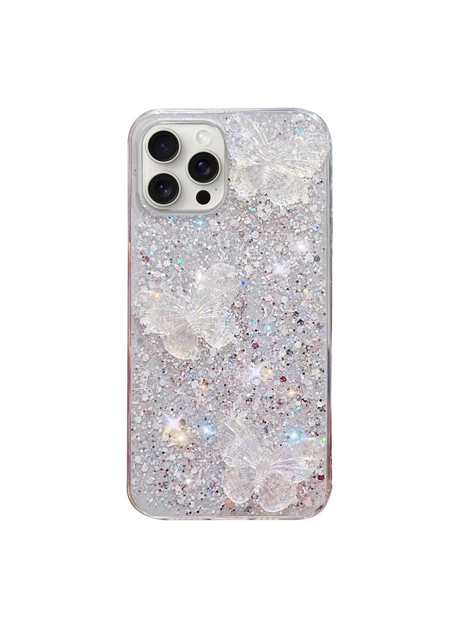 اس-توب جراب لهاتف iPhone 13 Pro مصنوع من مادة TPU الإيبوكسي المرصعة بالترتر والكريستال والفراشات - Image 1