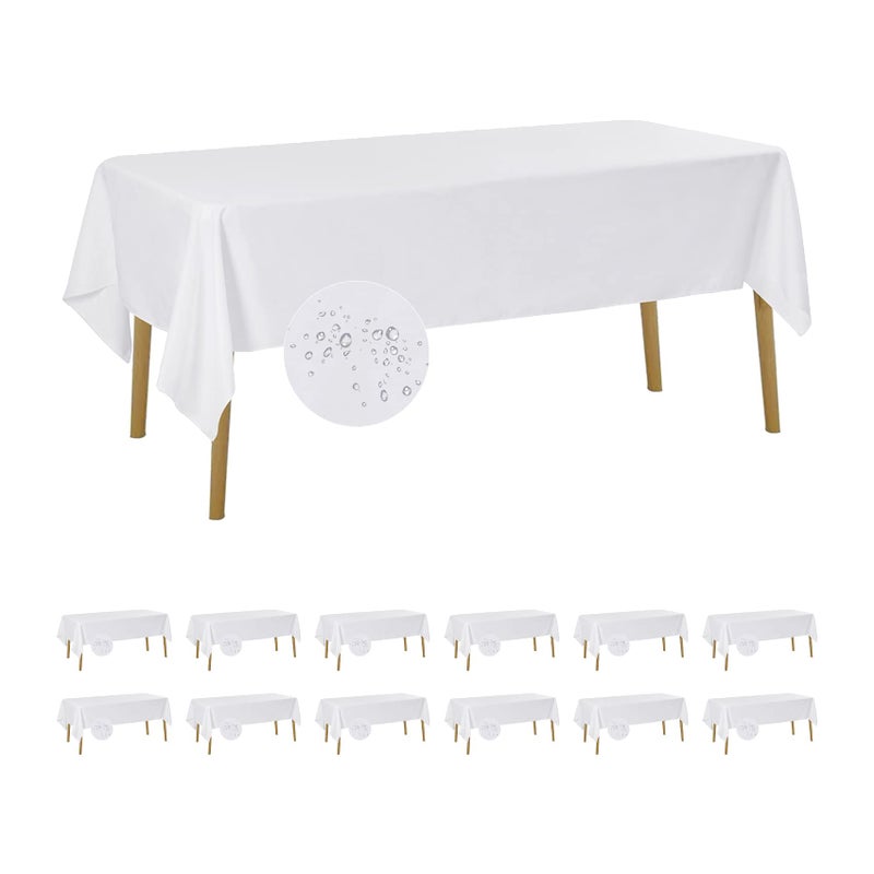 Fokitut 12 Pack Waterproof Rectangle Tablecloth 60x120 InchStain Resistant and Wrinkle Polyester Table Cloth Fabric Table Cover for Kitchen Dining Wedding Party Holiday DinnerWhite