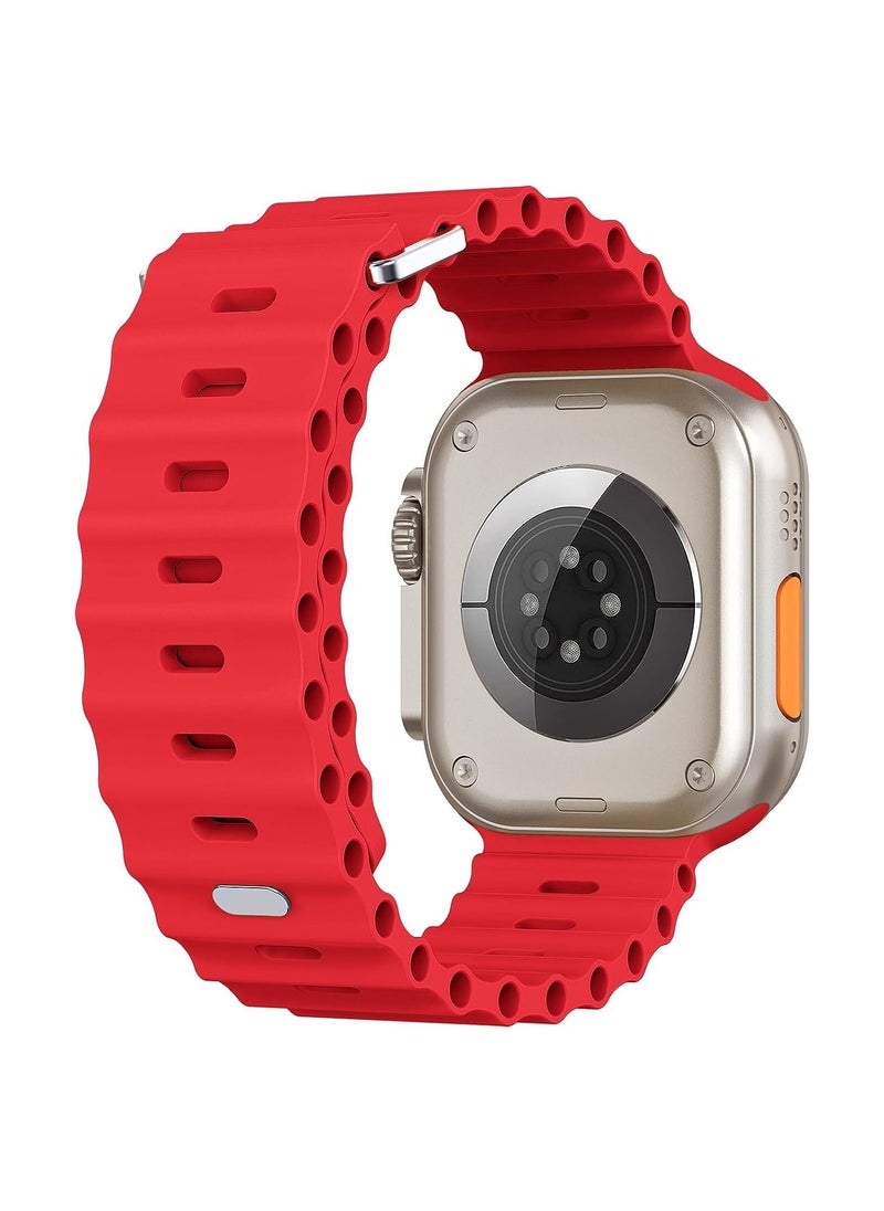 Color Fans - Apple Watch Ultra Ocean Band 49mm 45mm 44mm 42mm for Men Women, Soft Silicone Sport Band Replacement Strap for Apple Watch Ultra iWatch Series 8 7 SE 6 5 4 3 2 1 Red - Image 1