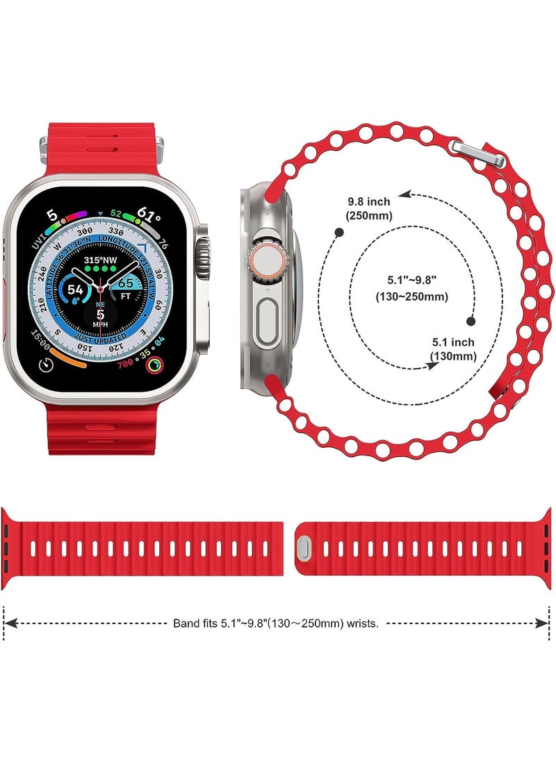 Color Fans - Apple Watch Ultra Ocean Band 49mm 45mm 44mm 42mm for Men Women, Soft Silicone Sport Band Replacement Strap for Apple Watch Ultra iWatch Series 8 7 SE 6 5 4 3 2 1 Red - Image 1