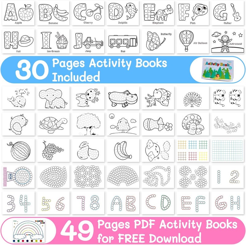 Ohuhu Washable Dot Markers For Toddler 12 Colors Bingo Daubers 40 Ml (1.41 Oz) With 30 Pages Kids Activity Book For Kids Children (3 Ages +) Preschool Non-Toxic Water-Based Dot Art Markers - Image 3