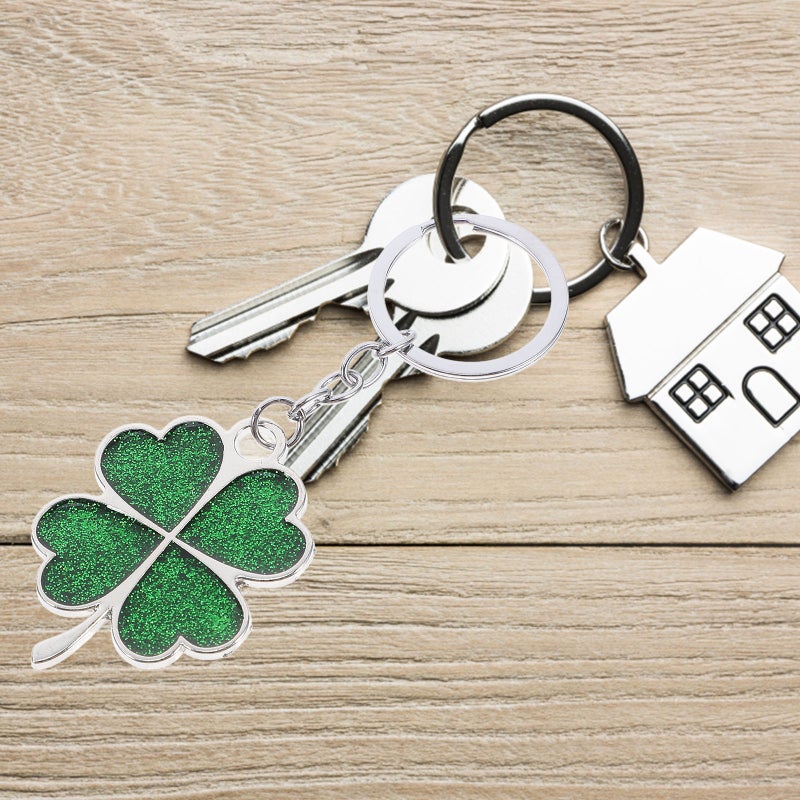 Unique Keychain With Sparkling Glitter Zinc Alloy Keychain Shamrock Charm Pendant Keyring Women Key - Image 5