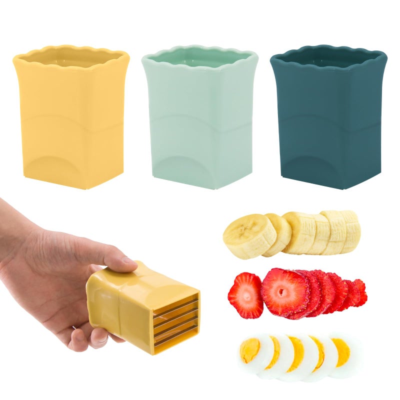 CEHNCEH 3PCS Strawberry Slicer Fruit Slicer Cup Strawberries Cutter Cup Speed Cutter for Banana Grape Egg Kitchen Portable Slicing Tool