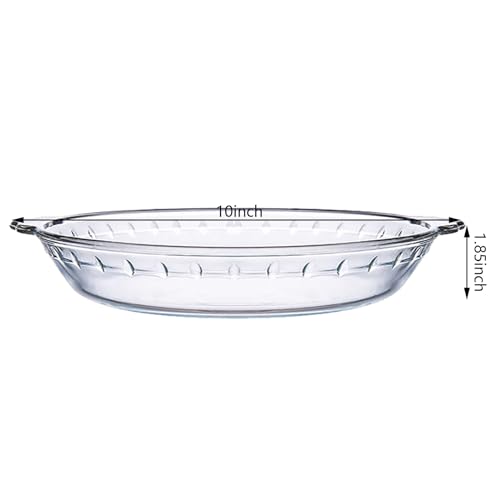 FEOOWV 1 Pack Round Glass Pie Pans for Baking Round Baking Dishes with Handles for Apple Pie Pumpkin Pie Salads Clear 10in - Image 3