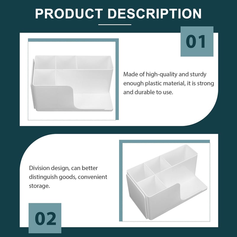 White Plastic Multi Grid Makeup Storage Box Organizer With Lipstick Holder For Vanity Desktop - Image 5