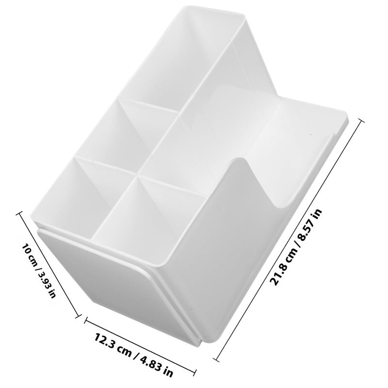 White Plastic Multi Grid Makeup Storage Box Organizer With Lipstick Holder For Vanity Desktop - Image 3
