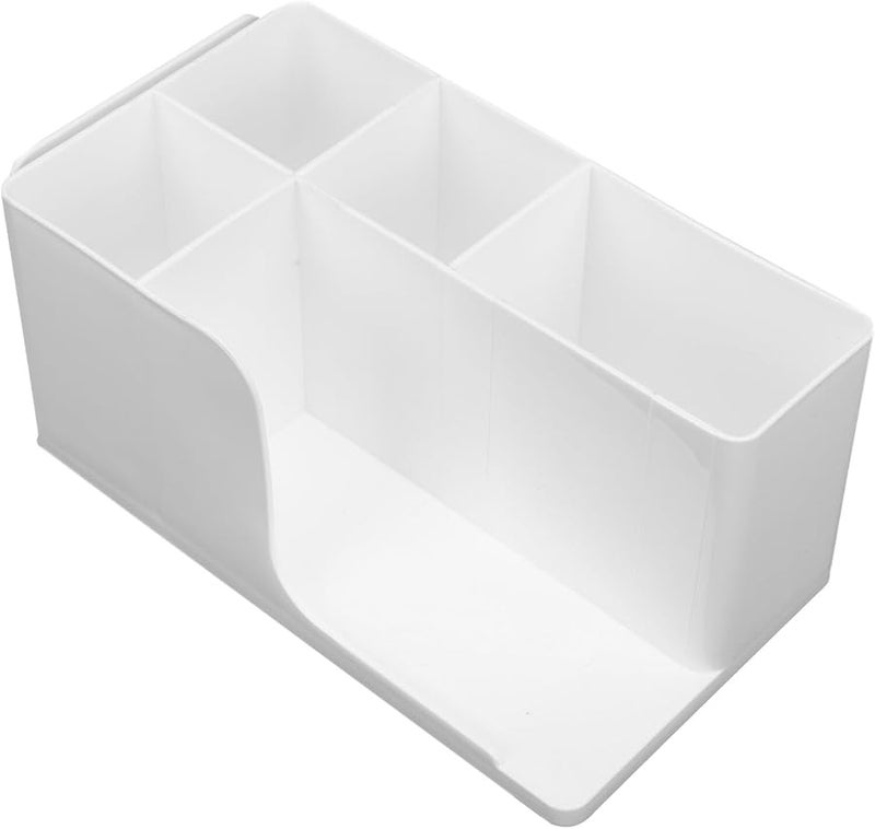 White Plastic Multi Grid Makeup Storage Box Organizer With Lipstick Holder For Vanity Desktop - Image 1