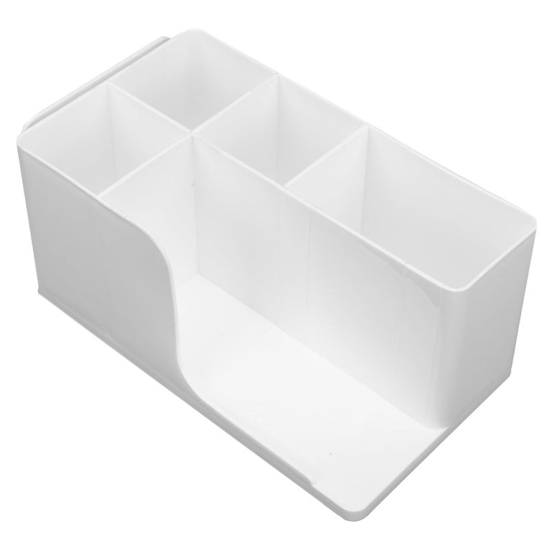 White Plastic Multi Grid Makeup Storage Box Organizer With Lipstick Holder For Vanity Desktop - Image 2