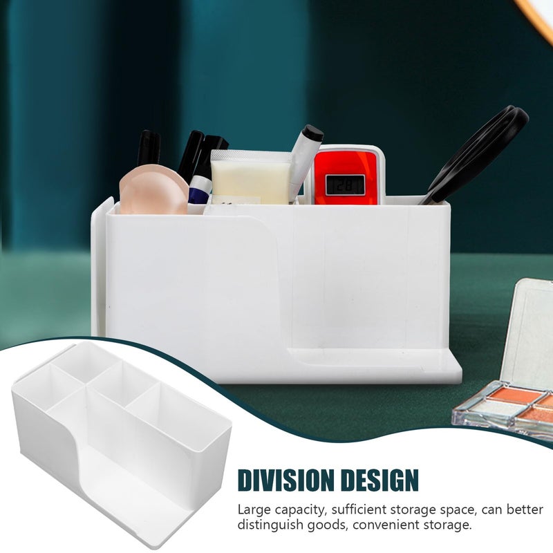 White Plastic Multi Grid Makeup Storage Box Organizer With Lipstick Holder For Vanity Desktop - Image 4