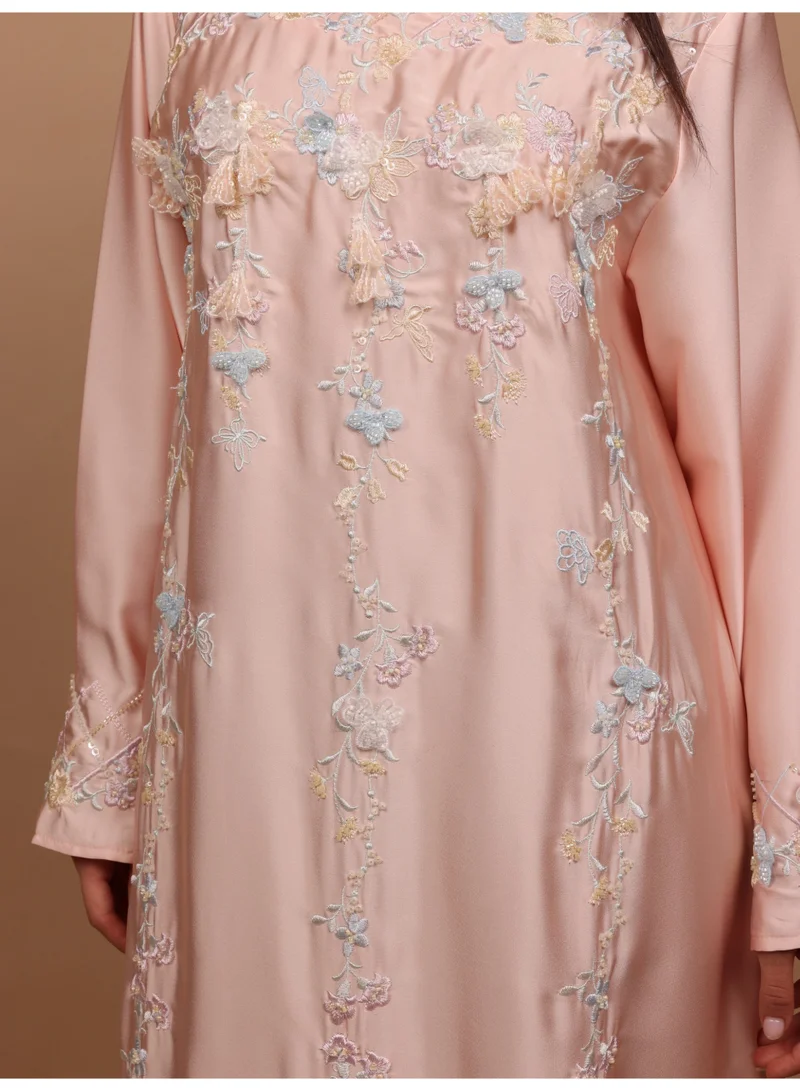 IKKXA IKKXA Silk Blossom Embroidered Jalabiya IK1116 Pink