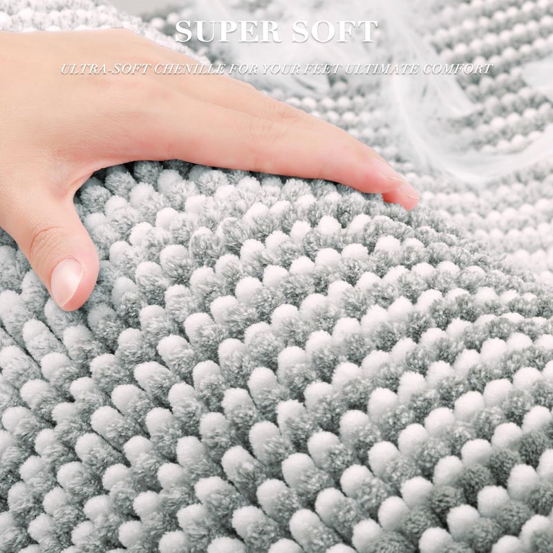 BSICPRO Bathroom Rugs and Mats Sets, 2 Piece Thick Absorbent Chenille Non Slip, Soft Shaggy Floor Mats, Machine Washable (Light Gray, 20" x 47" Plus 16" x 24") - Image 2