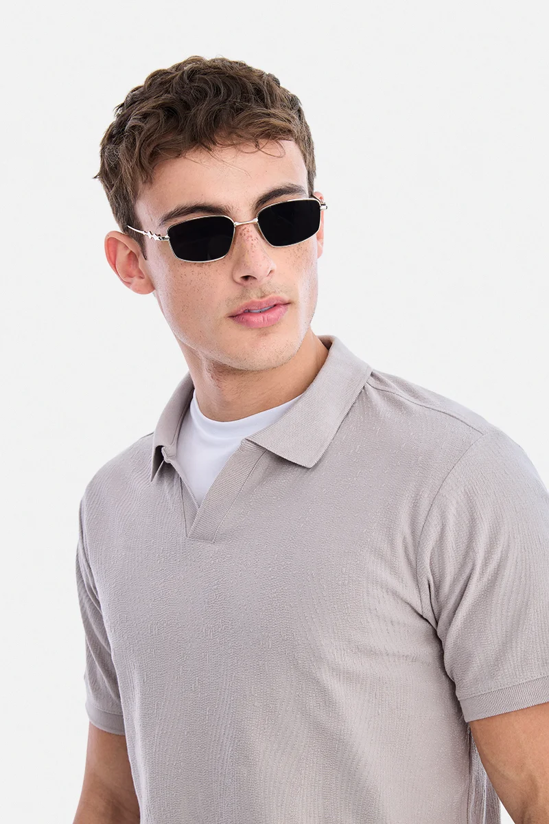 SNITCH Light Grey Light Grey Textured Half Sleeve Regular Fit Casual T-Shirt for Men | Best Price UAE