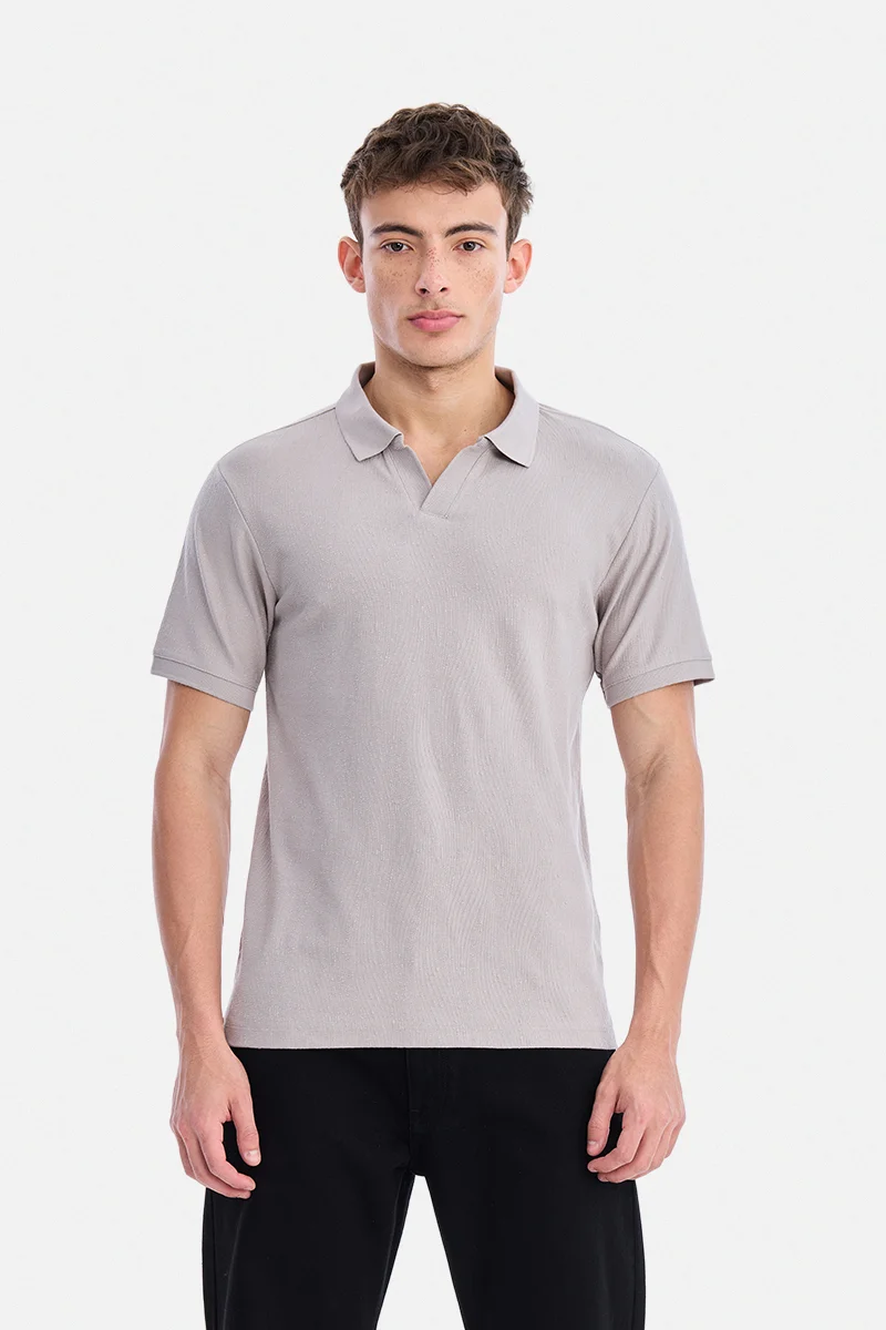 SNITCH Light Grey Light Grey Textured Half Sleeve Regular Fit Casual T-Shirt for Men | Best Price UAE
