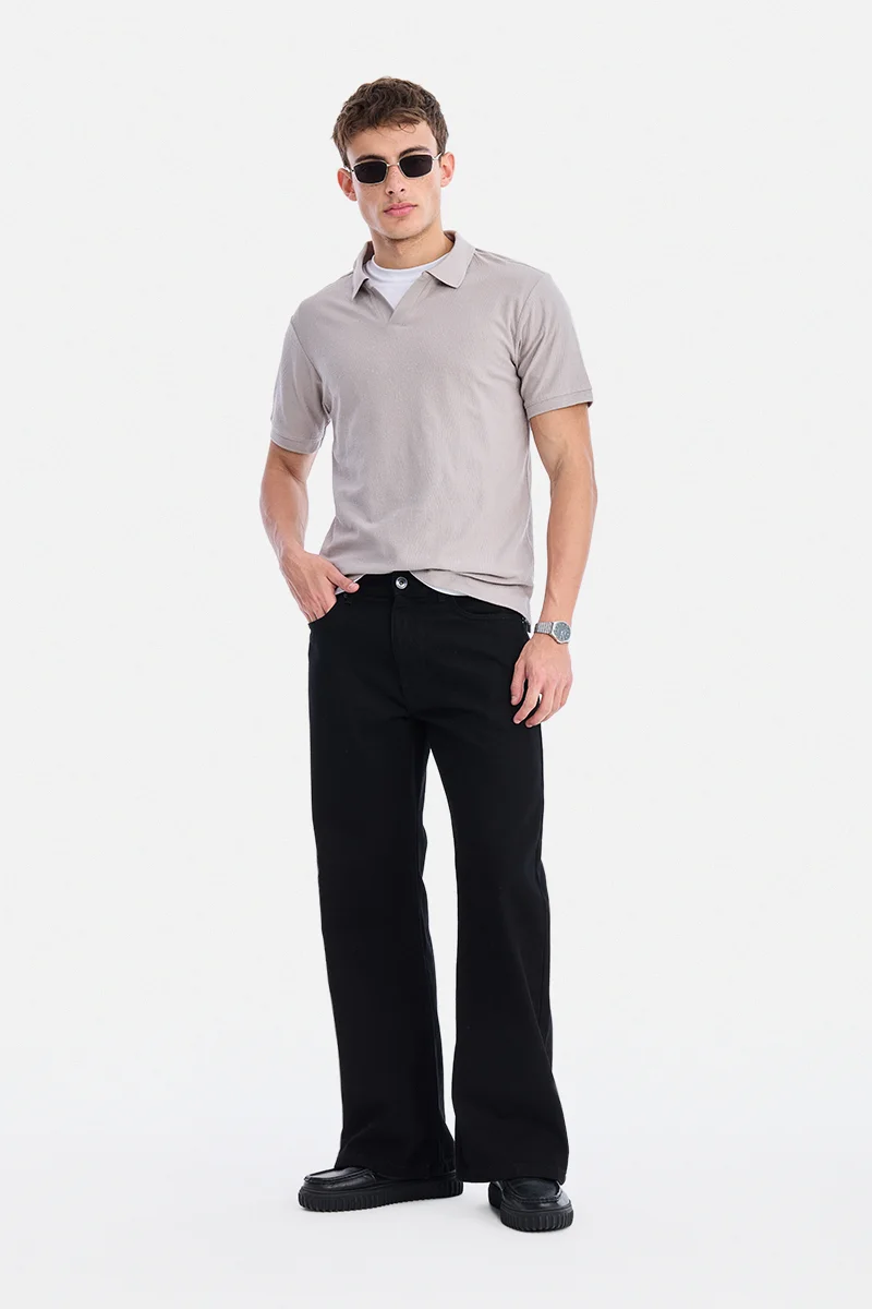SNITCH Light Grey Light Grey Textured Half Sleeve Regular Fit Casual T-Shirt for Men | Best Price UAE