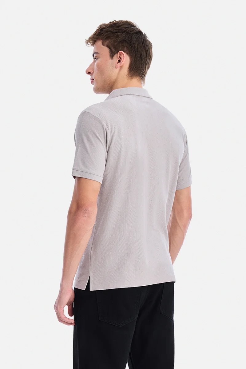 SNITCH Light Grey Light Grey Textured Half Sleeve Regular Fit Casual T-Shirt for Men | Best Price UAE