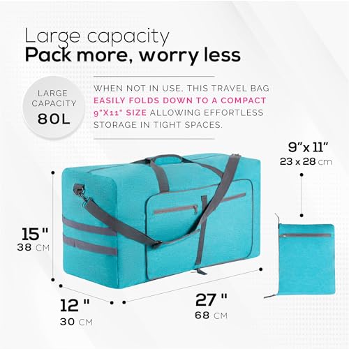 BETTERLINE Large Travel Duffel Bag Tote Luggage Perfect Overnight Weekender Gym Bag for Men Women WaterResistant Shoe Compartment 80L 27 X 15 X 12 inches Black - Image 3