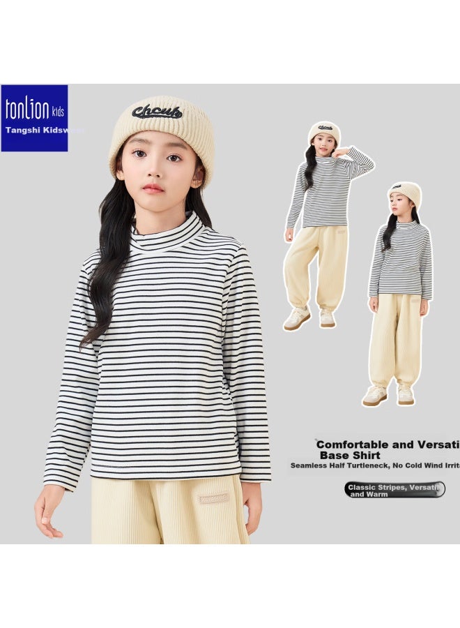 Tonlion Kids Striped Thermal Long Sleeve Base Layer Shirt Uni Children's Warm Underwear 7a Antibacterial Pink Coffee Size 130 - Image 1