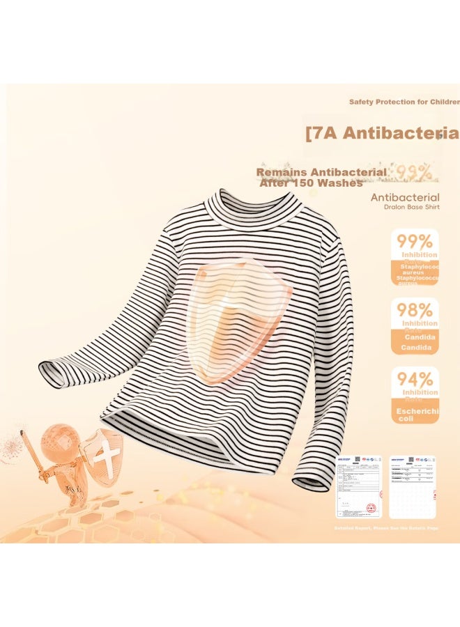 Tonlion Kids Striped Thermal Long Sleeve Base Layer Shirt Uni Children's Warm Underwear 7a Antibacterial Pink Coffee Size 130 - Image 3