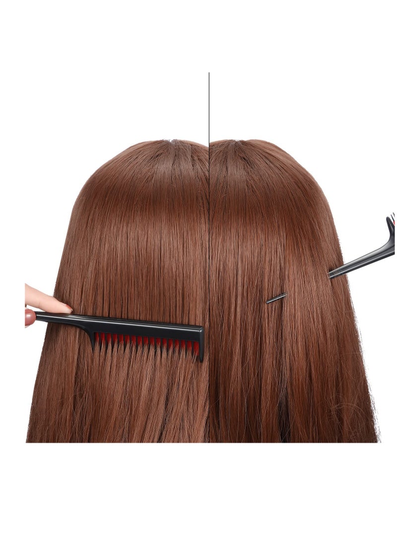 Leinuosen 3 Piece Triple Teasing Comb, Rat Tail Combs for Women, Tool Structure Tease Layers Rattail Comb, Rat Tail Comb for Back Combing Root Teasing, Adding Volume, Evening Styling (Black and Red)  - Image 2
