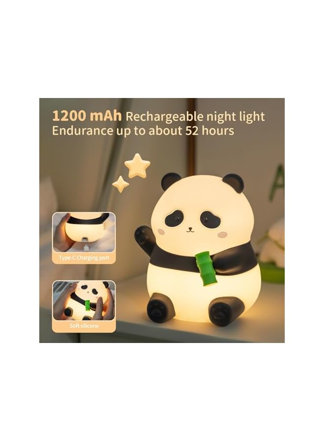 The Bros Panda Night Light, Touch Baby Silicone Lamp, Rechargeable Night Light for Kids' Room, Decorative Lamp for Girls' Bedroom, LED Squishy Novelty, Gifts for Boys, Girls, Baby, and Children - Image 5