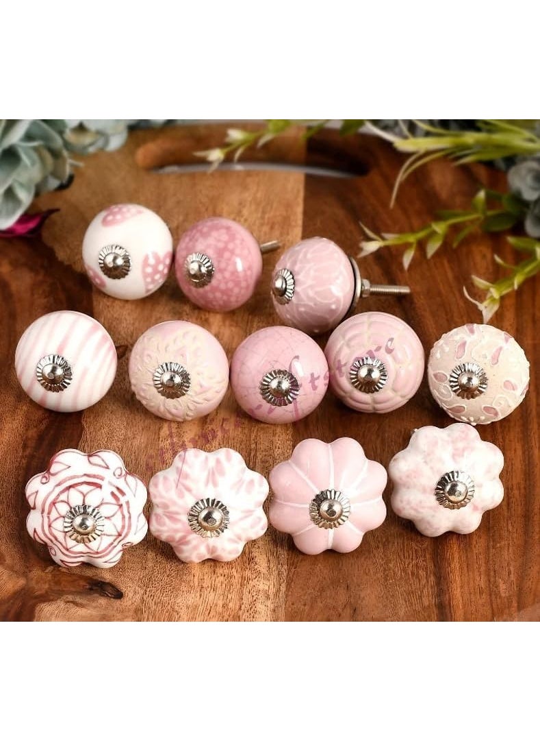 FURNISHFUL FINESSE FURNISHFUL FINESSE Ceramic Assorted Golden Print Knobs for Door Drawer Cabinet Cupboard Dresser Kitchen Furniture Hardware Wardrobe Pull Handle for Home Decor Pack of 25 Pink  - Image 1
