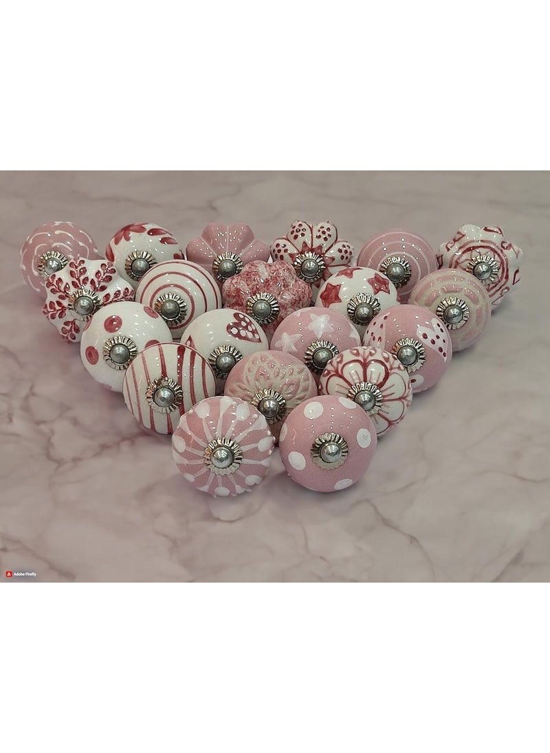 FURNISHFUL FINESSE FURNISHFUL FINESSE Ceramic Assorted Golden Print Knobs for Door Drawer Cabinet Cupboard Dresser Kitchen Furniture Hardware Wardrobe Pull Handle for Home Decor Pack of 25 Pink  - Image 4