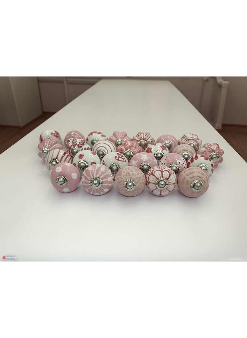 FURNISHFUL FINESSE FURNISHFUL FINESSE Ceramic Assorted Golden Print Knobs for Door Drawer Cabinet Cupboard Dresser Kitchen Furniture Hardware Wardrobe Pull Handle for Home Decor Pack of 25 Pink  - Image 3