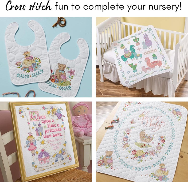 Bucilla Counted Cross Stitch Birth Record Kit, 10 by 13-Inch, 45328 Princess, Pink - Image 4