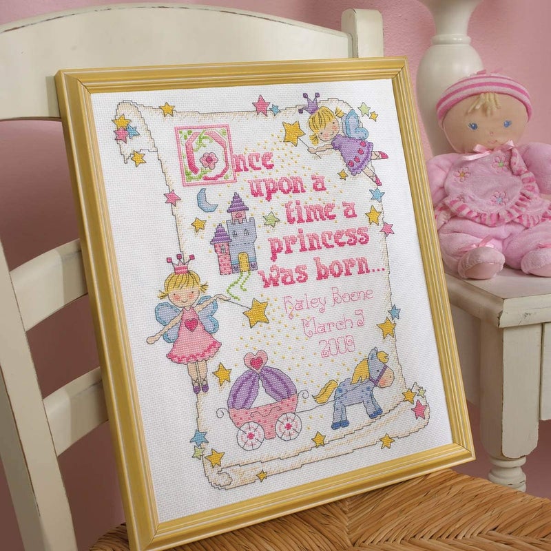 Bucilla Counted Cross Stitch Birth Record Kit, 10 by 13-Inch, 45328 Princess, Pink - Image 3