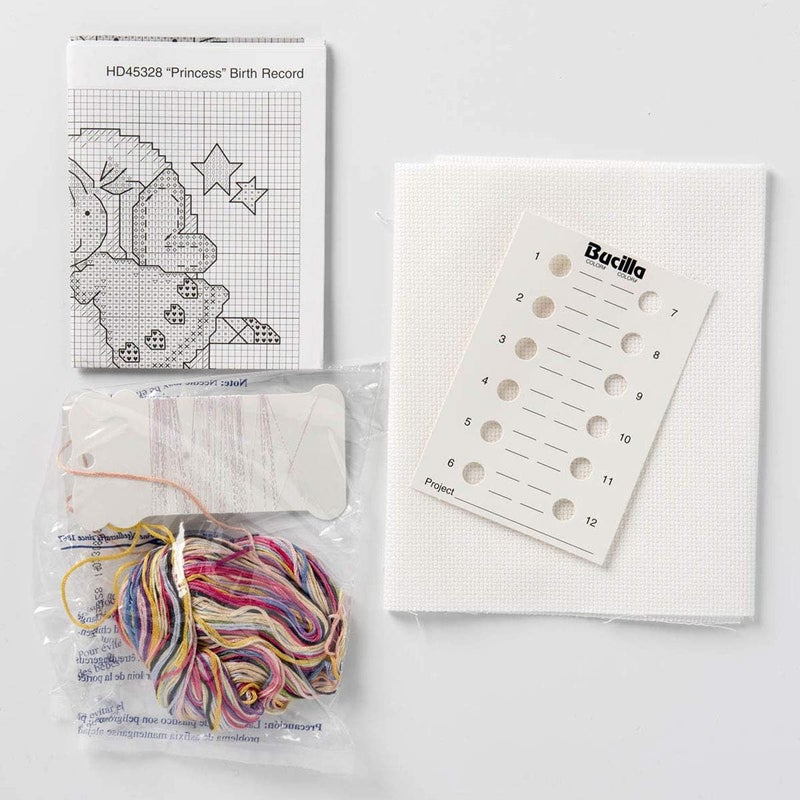 Bucilla Counted Cross Stitch Birth Record Kit, 10 by 13-Inch, 45328 Princess, Pink - Image 2