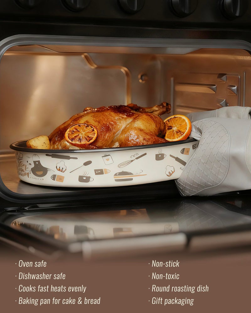 MCCSI Round Baking Pan Enamel Roasting Dish 4-Pack 9/10/12/14 Inches Non Stick High Temperature Resistance Cookware for Cake Pie Pizza & Meat, Oven Dishwasher Safe Easter Valentine's Gift Bakeware Set - Image 5