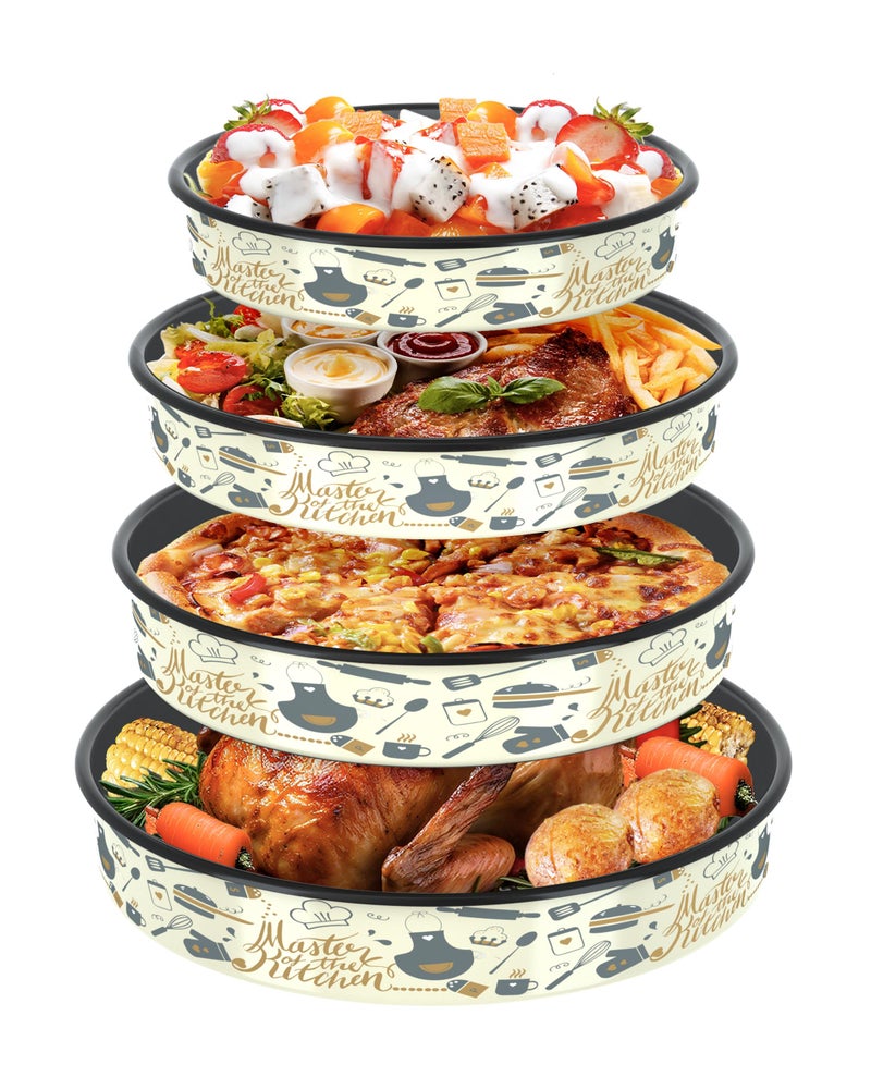 MCCSI Round Baking Pan Enamel Roasting Dish 4-Pack 9/10/12/14 Inches Non Stick High Temperature Resistance Cookware for Cake Pie Pizza & Meat, Oven Dishwasher Safe Easter Valentine's Gift Bakeware Set - Image 1